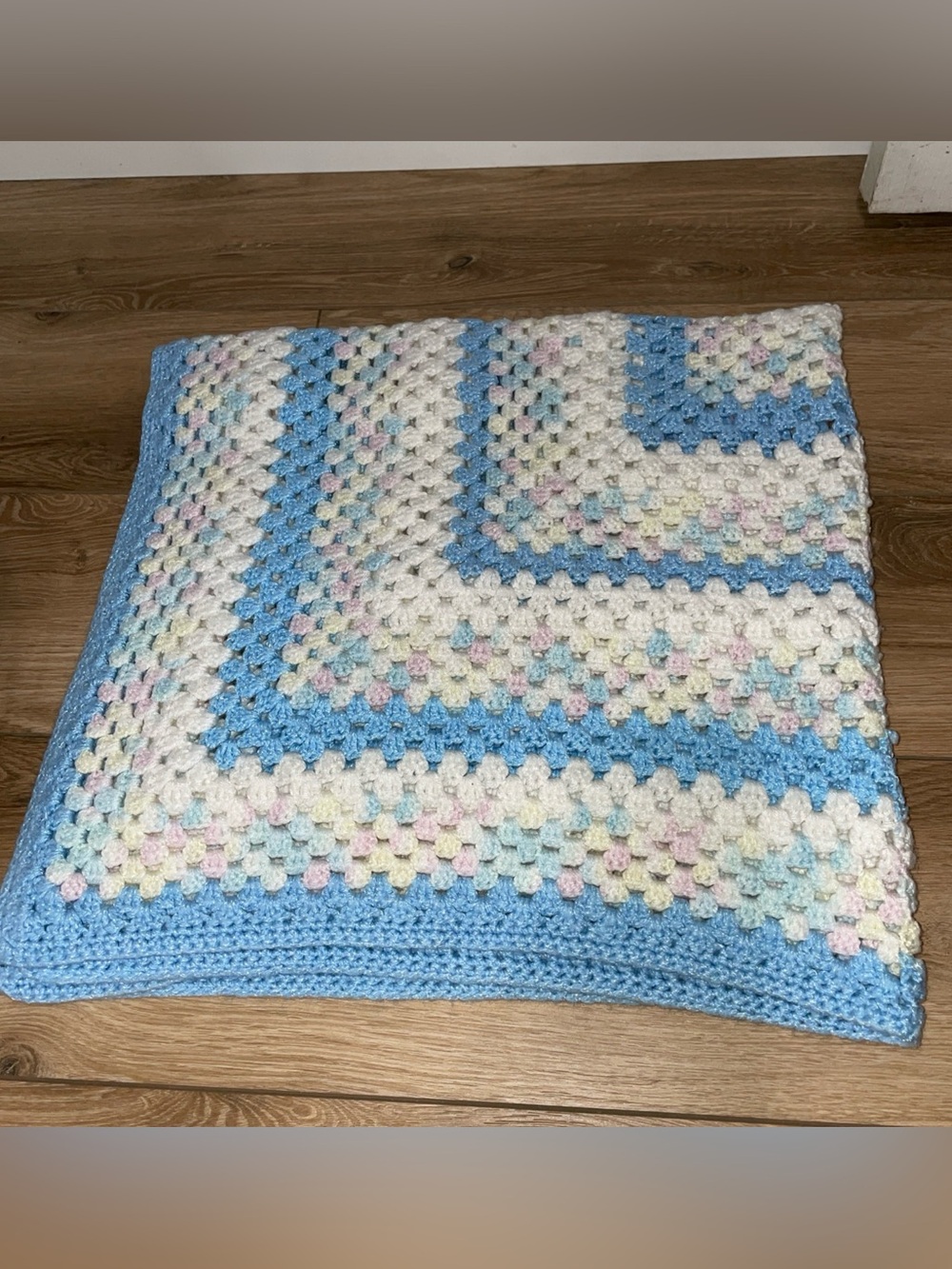 Handmade Crochet Baby Blanket in Pastel  & Blue